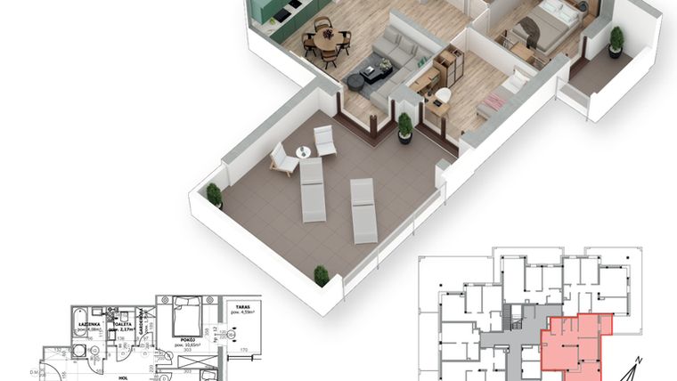 Rzut - Mieszkanie na sprzedaż 3 pokoje o powierzchni 59,36 m² - numer 6 w Villa Park - Etap III