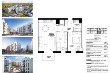 Rzut - Mieszkanie na sprzedaż 3 pokoje o powierzchni 64,1 m² - numer A.4.56 w Skandinavia