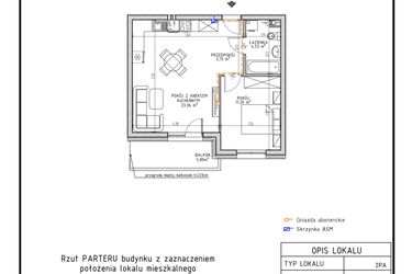 Rzut - Mieszkanie na sprzedaż 2 pokoje o powierzchni 44,28 m² - numer M1 w Osiedle Foresto etap 2