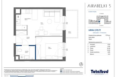 Rzut - Mieszkanie na sprzedaż 2 pokoje o powierzchni 37,6 m² - numer C.P2.71 w Mirabelki 5