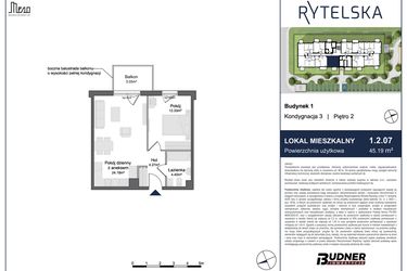 Rzut - Mieszkanie na sprzedaż 2 pokoje o powierzchni 45,19 m² - numer 1.2.07 w Rytelska