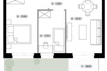 Rzut - Mieszkanie na sprzedaż 3 pokoje o powierzchni 48,84 m² - numer A.0.M1 w Nowe Radwanice