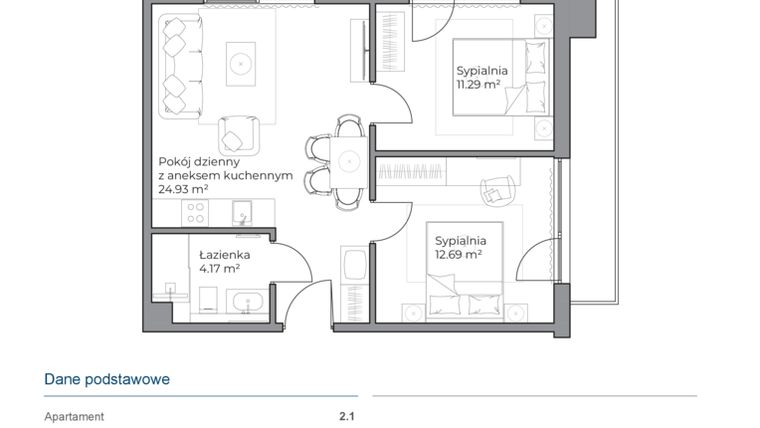 Rzut - Mieszkanie na sprzedaż 3 pokoje o powierzchni 53,09 m² - numer B.2.1 w Anchoria Holiday