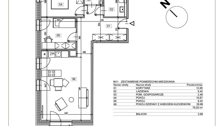 Rzut - Mieszkanie na sprzedaż 3 pokoje o powierzchni 69,9 m² - numer I.M11 w Osiedle Glivia Zachodnia