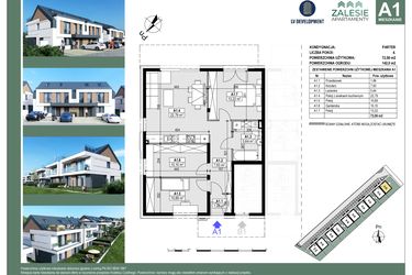 Rzut - Mieszkanie na sprzedaż 4 pokoje o powierzchni 72,56 m² - numer A1 w Apartamenty Zalesie