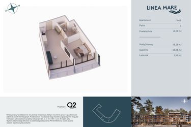 Rzut - Mieszkanie na sprzedaż 2 pokoje o powierzchni 42,51 m² - numer 2.A03 w Linea Mare - apartamenty inwestycyjne