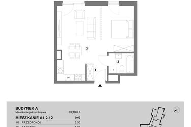 Rzut - Mieszkanie na sprzedaż 1 pokój o powierzchni 43,39 m² - numer A1.2.12 w ATAL Grabiszyn