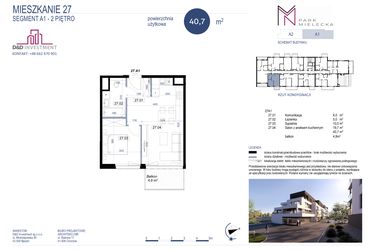 Rzut - Mieszkanie na sprzedaż 2 pokoje o powierzchni 40,7 m² - numer A1-27 w Park Mielecka