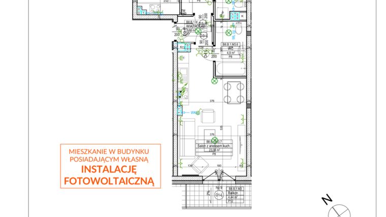 Rzut - Mieszkanie na sprzedaż 3 pokoje o powierzchni 71,43 m² - numer B8.B3 w Osiedle Zielone bud. A1, B8