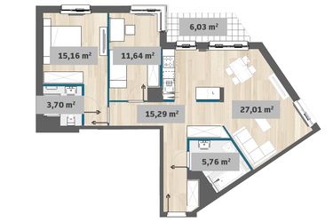 Rzut - Mieszkanie na sprzedaż 3 pokoje o powierzchni 78,4 m² - numer F1.D.01.03 w Sady Żoliborz