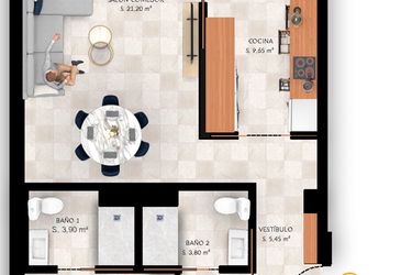 Rzut - Mieszkanie na sprzedaż 2 pokoje o powierzchni 88,75 m² - numer 1-C w Mieszkania w Finestrat - 71577609