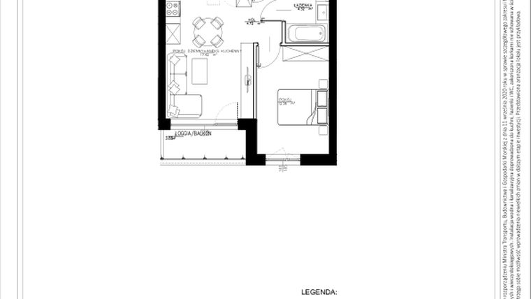 Rzut - Mieszkanie na sprzedaż 2 pokoje o powierzchni 38,82 m² - numer B53 w Osiedle pod Klonami "Klonowa 11"