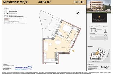 Rzut - Mieszkanie na sprzedaż 2 pokoje o powierzchni 40,67 m² - numer M5 w Przystań na Klifie