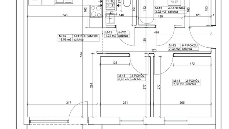Rzut - Mieszkanie na sprzedaż 3 pokoje o powierzchni 45,39 m² - numer 13 w Bydgoska 19