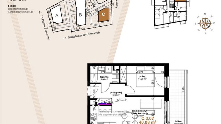 Rzut - Mieszkanie na sprzedaż 2 pokoje o powierzchni 40,08 m² - numer VC.3.07 w Vanda Park