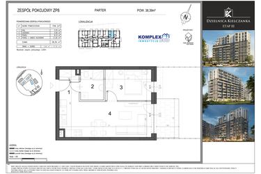 Rzut - Mieszkanie na sprzedaż 2 pokoje o powierzchni 38,39 m² - numer ZP8 w Dzielnica Kielczanka etap III
