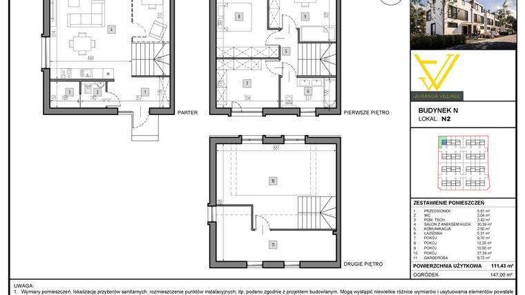 Rzut - Mieszkanie na sprzedaż 5 pokoi o powierzchni 111,43 m² - numer N2 w Juranda Village etap II
