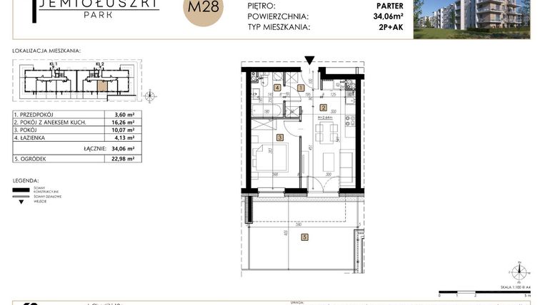 Rzut - Mieszkanie na sprzedaż 2 pokoje o powierzchni 34,06 m² - numer M28 w Jemiołuszki Park