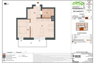 Rzut - Mieszkanie na sprzedaż 2 pokoje o powierzchni 45,7 m² - numer 17D w Ogrody Andersena