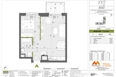 Rzut - Mieszkanie na sprzedaż 2 pokoje o powierzchni 39,01 m² - numer F1.D.02.02 w XYZ Place