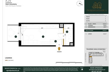 Rzut - Mieszkanie na sprzedaż 1 pokój o powierzchni 25,44 m² - numer A.29 w Ogrody Staszica