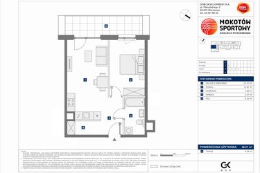 Rzut - Mieszkanie na sprzedaż 2 pokoje o powierzchni 46,21 m² - numer C.4 w Mokotów Sportowy 1.1B