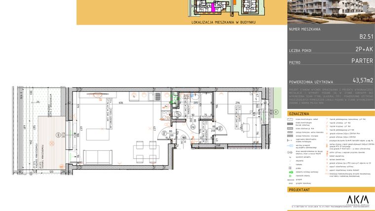 Rzut - Mieszkanie na sprzedaż 2 pokoje o powierzchni 43,57 m² - numer B2.51 w Nova Daliova