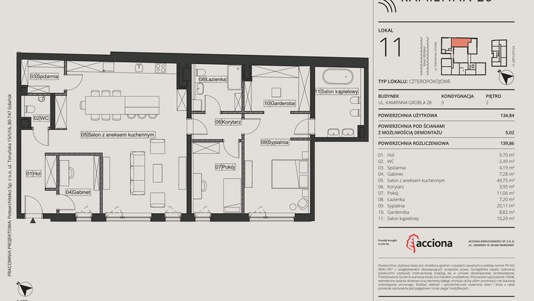 Rzut - Mieszkanie na sprzedaż 4 pokoje o powierzchni 141,45 m² - numer 28.11 w Kamienna 28