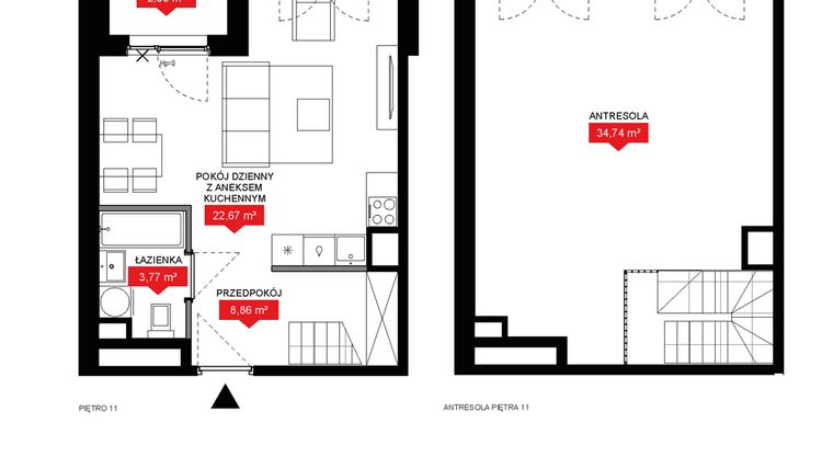 Rzut - Mieszkanie na sprzedaż 1 pokój o powierzchni 69,48 m² - numer A2 365 w 29L