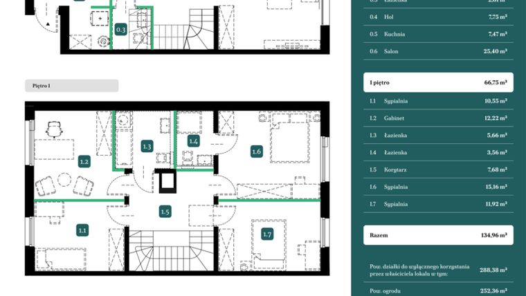 Rzut - Dom na sprzedaż 5 pokoi o powierzchni 134,96 m² - numer 1B w Spokojny Wilanów