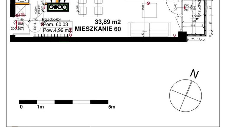 Rzut - Mieszkanie na sprzedaż 1 pokój o powierzchni 33,89 m² - numer M60 w Srebrzyńska Park IV
