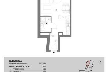 Rzut - Mieszkanie na sprzedaż 1 pokój o powierzchni 28 m² - numer A1.4.42 w ATAL Grabiszyn