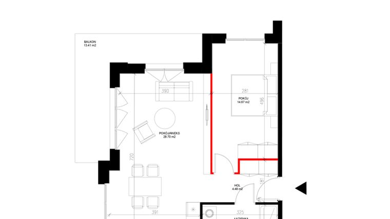 Rzut - Mieszkanie na sprzedaż 2 pokoje o powierzchni 52,29 m² - numer E.7.7 w INSPIRE ETAP IV – bud. E