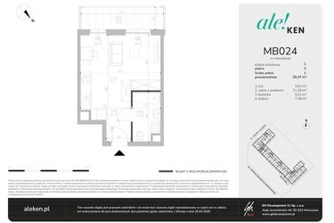 Rzut - Mieszkanie na sprzedaż 1 pokój o powierzchni 29,37 m² - numer MB024 w Ale!Ken etap 2