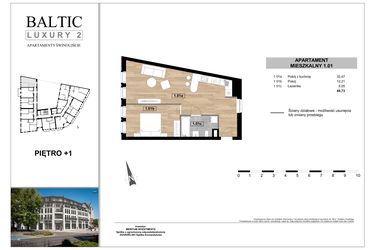 Rzut - Mieszkanie na sprzedaż 2 pokoje o powierzchni 49,73 m² - numer 1.01 w Baltic Luxury 2