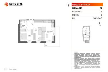 Rzut - Mieszkanie na sprzedaż 3 pokoje o powierzchni 50,57 m² - numer E.21 w Osiedle Synteza etap IV