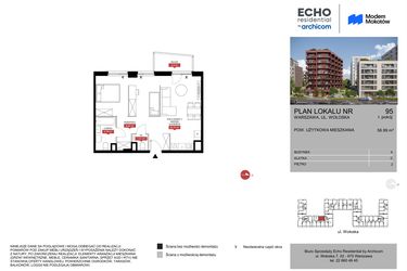 Rzut - Mieszkanie na sprzedaż 1 pokój o powierzchni 56,99 m² - numer A.95 w Modern Mokotów
