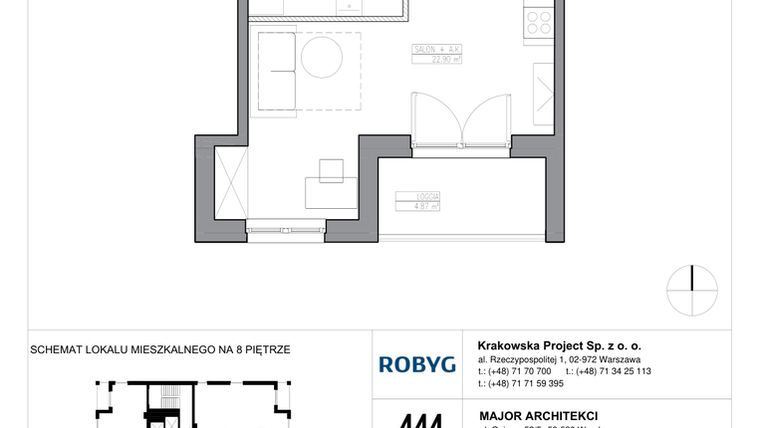 Rzut - Mieszkanie na sprzedaż 1 pokój o powierzchni 30,13 m² - numer KR6/B/8/4 w Apartamenty Krakowska etap VI