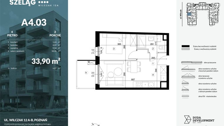 Rzut - Mieszkanie na sprzedaż 2 pokoje o powierzchni 33,9 m² - numer A4.03 w Dobry Szeląg