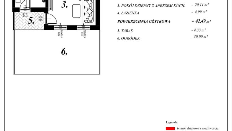 Rzut - Mieszkanie na sprzedaż 2 pokoje o powierzchni 42,49 m² - numer 17 w Enklawa Milanówek