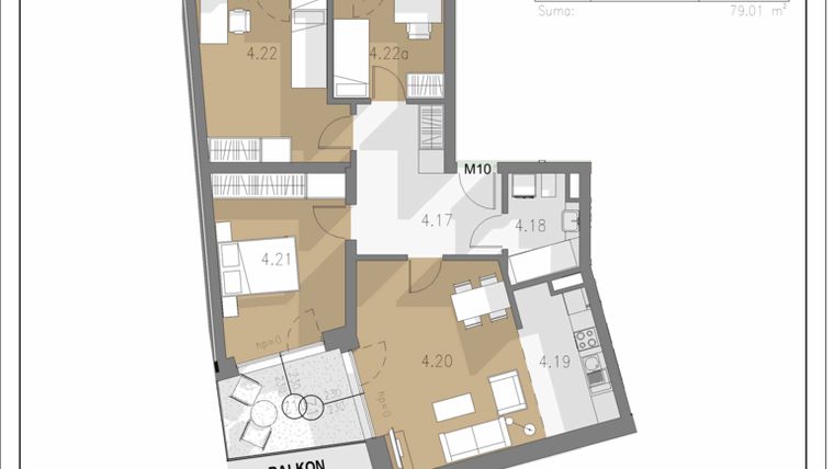 Rzut - Mieszkanie na sprzedaż 4 pokoje o powierzchni 55,37 m² - numer A.M10 w Villa Botanica