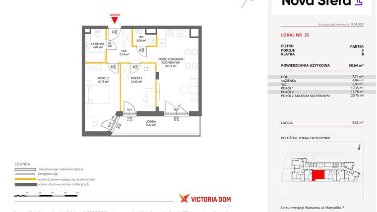Rzut - Mieszkanie na sprzedaż 3 pokoje o powierzchni 58,64 m² - numer 25 w Miasteczko Nova Sfera 4