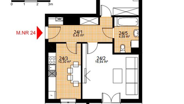 Rzut - Mieszkanie na sprzedaż 2 pokoje o powierzchni 53,22 m² - numer 24 w Osiedle Słoneczny Stok