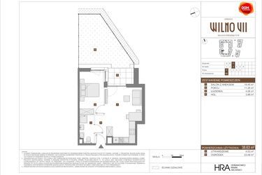 Rzut - Mieszkanie na sprzedaż 2 pokoje o powierzchni 38,63 m² - numer C.60 w Osiedle Wilno VII etap 3