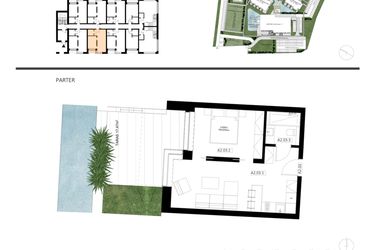 Rzut - Mieszkanie na sprzedaż 2 pokoje o powierzchni 39,46 m² - numer A2.03 w Apartamenty Dźwirzyno