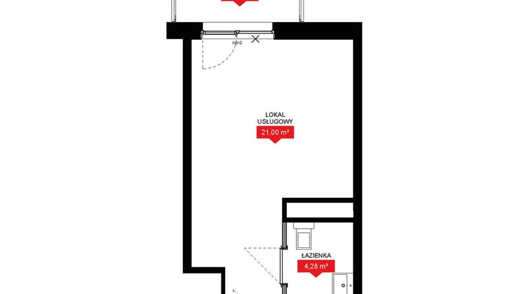 Rzut - Mieszkanie na sprzedaż 1 pokój o powierzchni 25,49 m² - numer A2 256LU w 29L - Apartamenty inwestycyjne