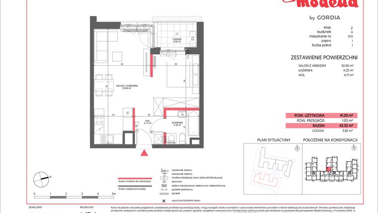 Rzut - Mieszkanie na sprzedaż 1 pokój o powierzchni 41,29 m² - numer A.072 w Modena II