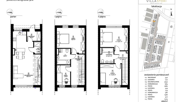 Rzut - Dom na sprzedaż 5 pokoi o powierzchni 108,78 m² - numer B2 w Villa Stoki (domy)
