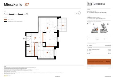 Rzut - Mieszkanie na sprzedaż 2 pokoje o powierzchni 45,25 m² - numer 37 w MY Głębocka