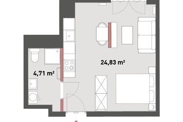 Rzut - Mieszkanie na sprzedaż 1 pokój o powierzchni 29,54 m² - numer A.06.01 w Żelazna 54